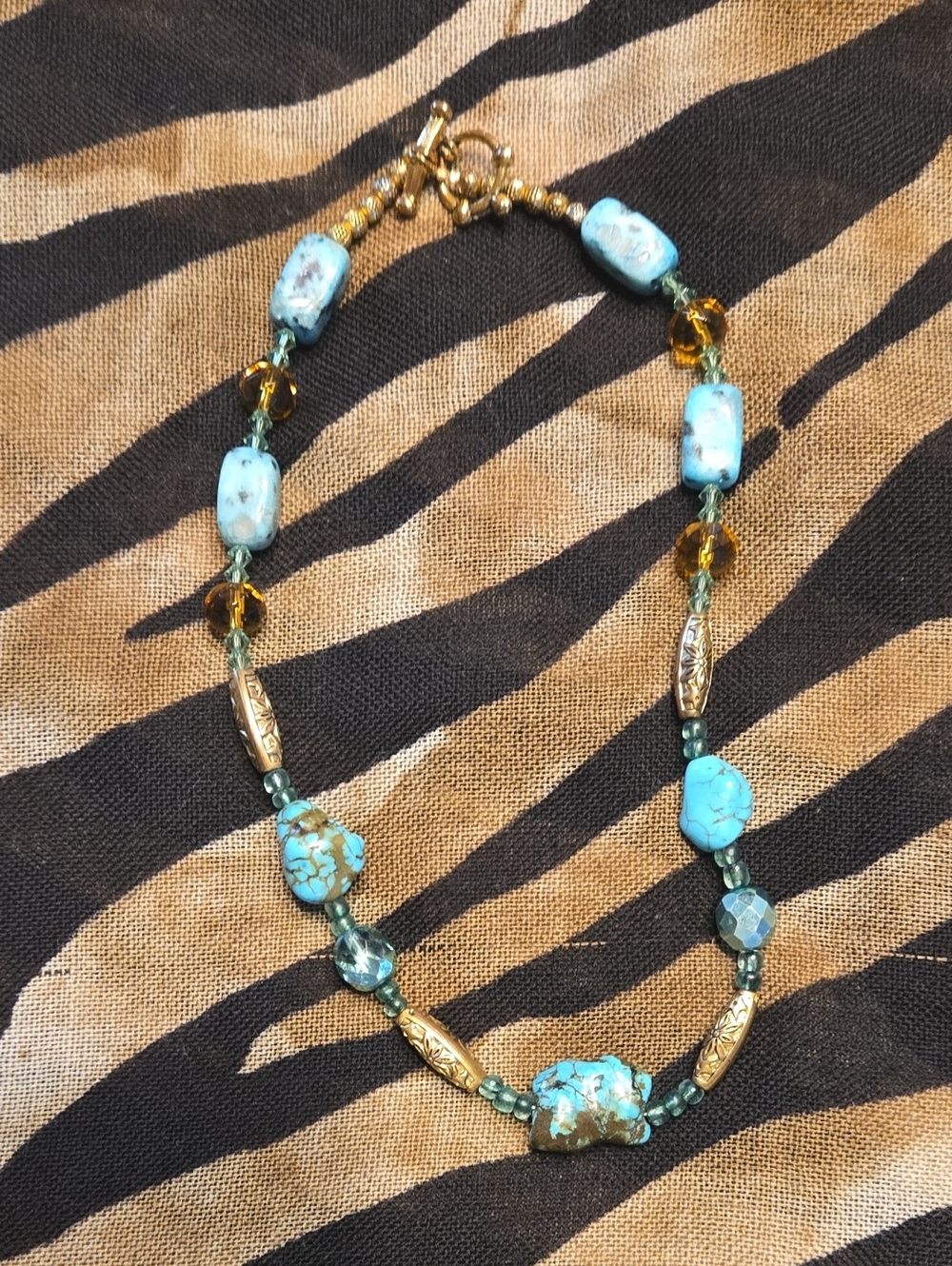 Turquoise and Gold Accent Women's Necklace - Handmade Style